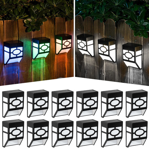 Solar Fence Lights RGB 7-Color LED Wall Lamps Outdoor Garden Deck Step