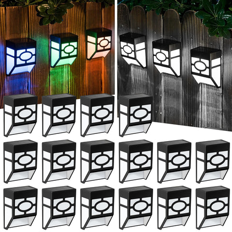 Solar Fence Lights RGB 7-Color LED Wall Lamps Outdoor Garden Deck Step