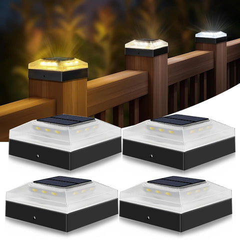 4x4'' Black Solar Post Cap Lights Outdoor Dimmable LED Fence Lamp