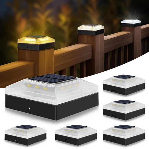 4x4'' Black Solar Post Cap Lights Outdoor Dimmable LED Fence Lamp