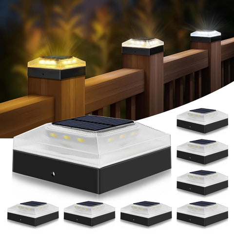 4x4'' Black Solar Post Cap Lights Outdoor Dimmable LED Fence Lamp
