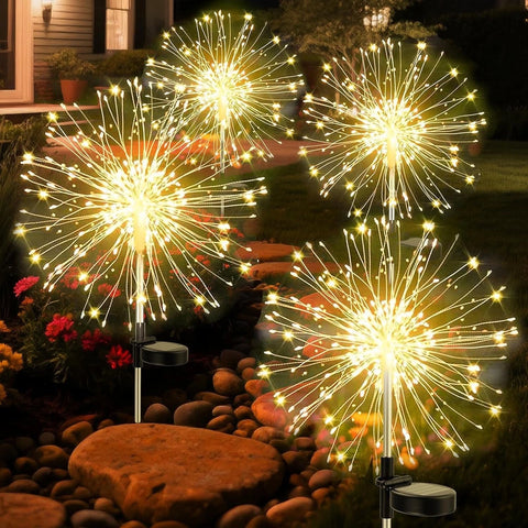 Solar Firework Garden Lights Starburst Stake Warm White Outdoor Decor
