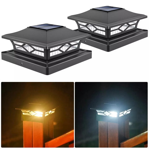Outdoor Solar LED Deck Post Lights Warm & Cool White Waterproof