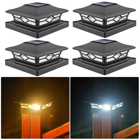 Outdoor Solar LED Deck Post Lights Warm & Cool White Waterproof