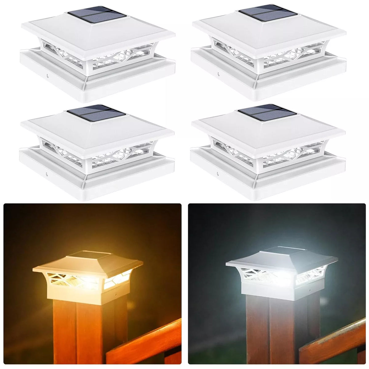 Outdoor Solar LED Deck Post Lights Warm & Cool White Waterproof