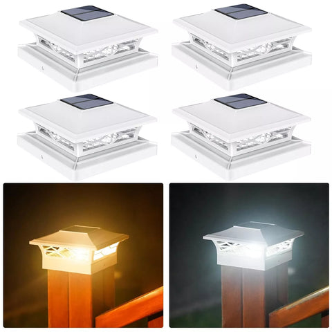 Outdoor Solar LED Deck Post Lights Warm & Cool White Waterproof