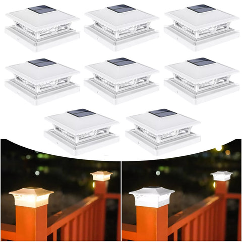 Outdoor Solar LED Deck Post Lights Warm & Cool White Waterproof