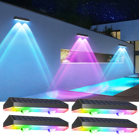 Super Bright Solar Door Fence Wall Lights 2/4 Pack RGB & Warm White IP65 Outdoor Lamp
