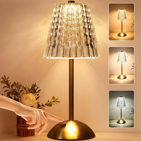 Rechargeable Table Lamp, 10-Level Dimmable Touch Lamp, 3-Color LED Lamp