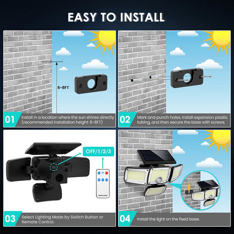 3/4/5-Head Solar Flood Light with Motion Sensor – LED Outdoor Security Wall Lamp for Garden, Yard & Driveway