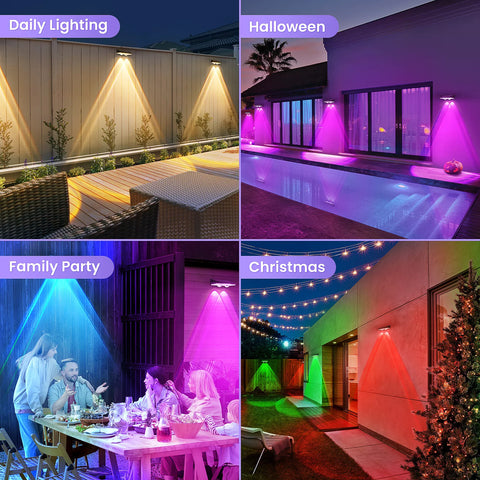 Super Bright Solar Door Fence Wall Lights 2/4 Pack RGB & Warm White IP65 Outdoor Lamp