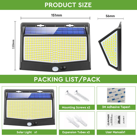 468 LED Solar Motion Sensor Security Light 3000LM Outdoor Waterproof Wall Lamp