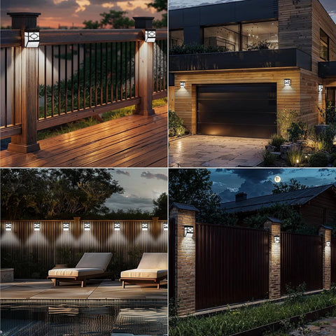 Solar Fence Lights LED Outdoor Garden Path Wall Lamp Black/Warm White/RGB