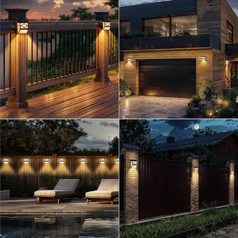Solar Fence Lights LED Outdoor Garden Path Wall Lamp Black/Warm White/RGB