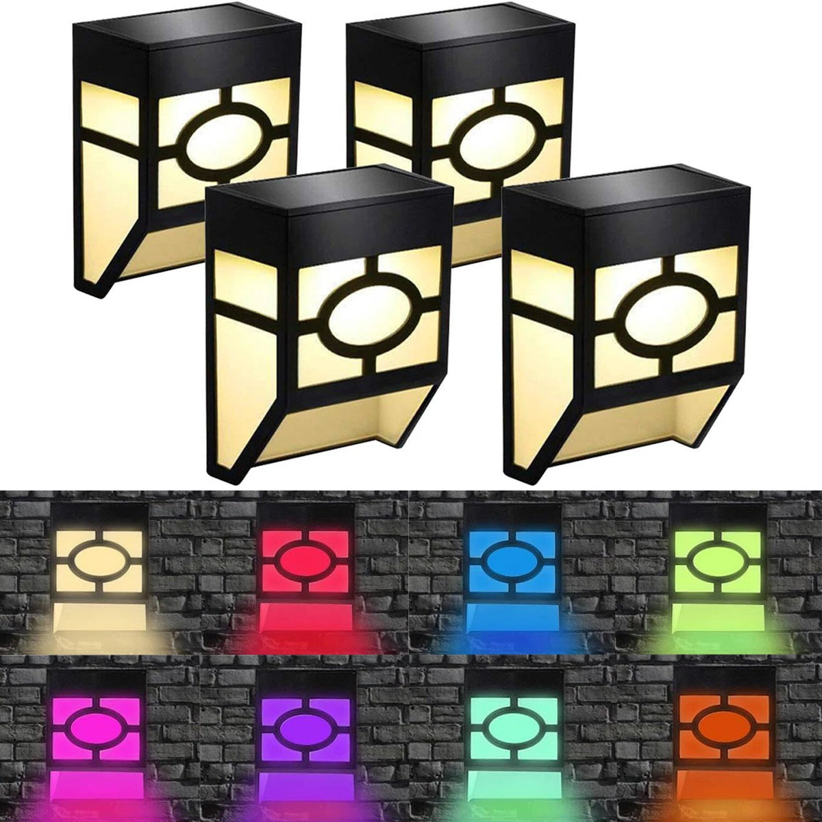 Solar Fence Lights LED Outdoor Garden Path Wall Lamp Black/Warm White/RGB