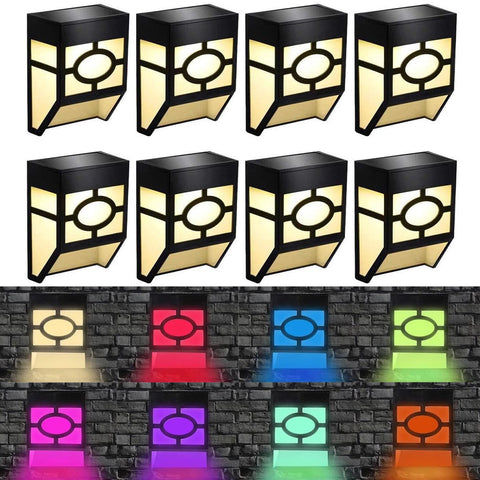 Solar Fence Lights LED Outdoor Garden Path Wall Lamp Black/Warm White/RGB