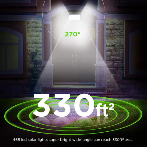 468 LED Solar Motion Sensor Security Light 3000LM Outdoor Waterproof Wall Lamp