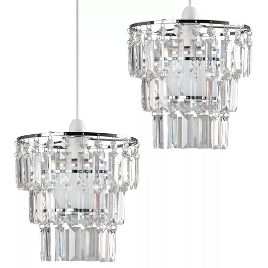 2 Pack Modern 3 Tier Ceiling Light Shades with Clear Acrylic Jewel Effect Droplets | Pendant Lights, Home Décor & Improvement Essential