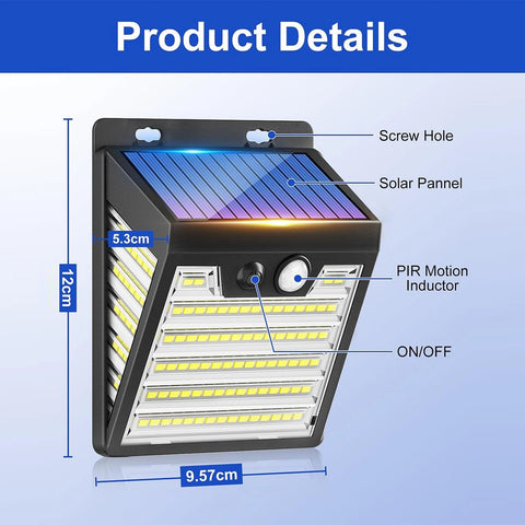 Solar Motion Sensor LED Wall Light Outdoor Waterproof Security Lamp 1000LM