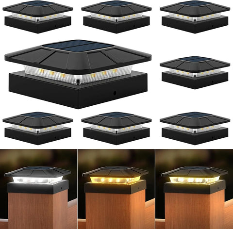 Solar Post Cap Light 3 Mode Dimmable LED Garden Fence Lamp Waterproof