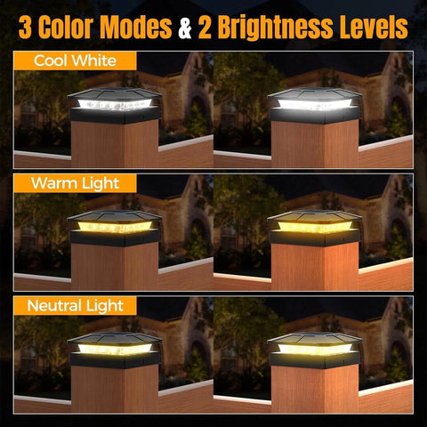 Solar Post Cap Light 3 Mode Dimmable LED Garden Fence Lamp Waterproof
