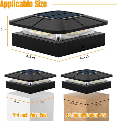 Solar Post Cap Light 3 Mode Dimmable LED Garden Fence Lamp Waterproof
