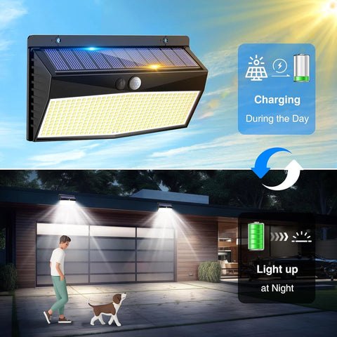 368 LED Solar Motion Sensor Wall Light Outdoor Waterproof Garden Fence Lamp