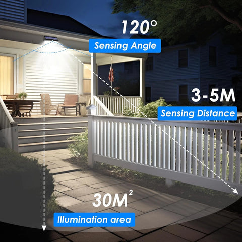 368 LED Solar Motion Sensor Wall Light Outdoor Waterproof Garden Fence Lamp