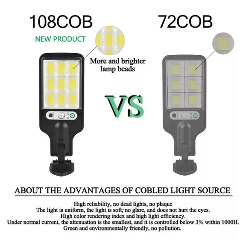 Motion-activated solar LED light on a garden fence


