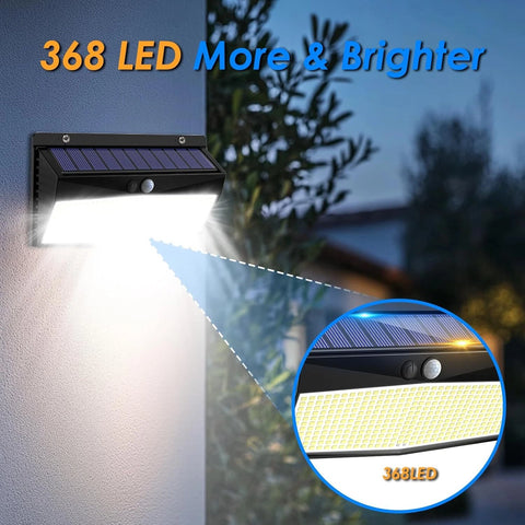 368 LED Solar Motion Sensor Wall Light Outdoor Waterproof Garden Fence Lamp