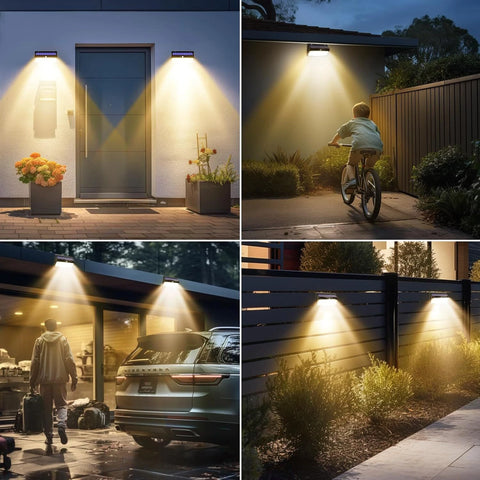 368 LED Solar Motion Sensor Wall Light Outdoor Waterproof Garden Fence Lamp