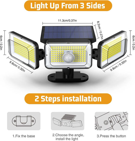 Solar PIR Motion Sensor Wall Light 168 LED Outdoor Security Lamp IP65
