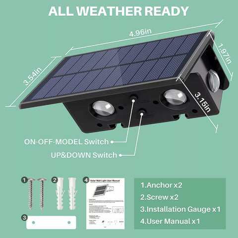 Solar LED Wall Light Outdoor Garden Door Fence Lamp Black RGB Dimmable