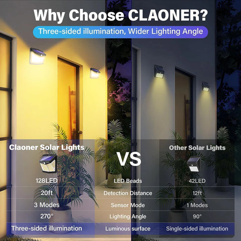 Warm Lighting Solar Wall Lights PIR Motion Sensor Outdoor Garden Lamp