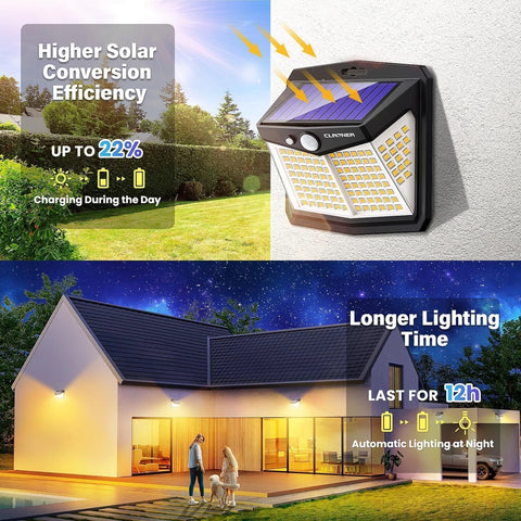 Warm Lighting Solar Wall Lights PIR Motion Sensor Outdoor Garden Lamp