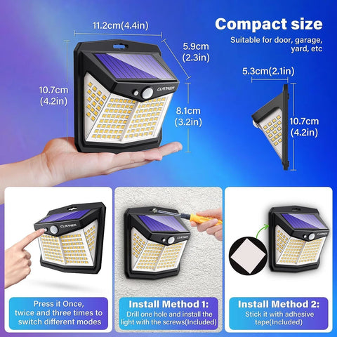Warm Lighting Solar Wall Lights PIR Motion Sensor Outdoor Garden Lamp