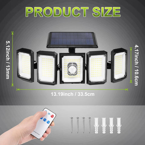 3/4/5-Head Solar Flood Light with Motion Sensor – LED Outdoor Security Wall Lamp for Garden, Yard & Driveway