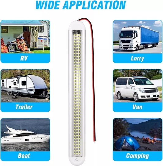 12V Interior LED Light Bar, 120 LEDs 5000K 1100LM Strip Light with ON/OFF Switch, for Van Car Camper Boat