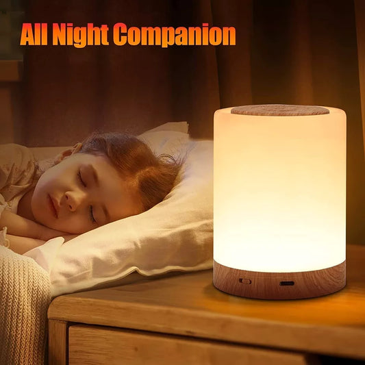 Dimmable Touch Bedside Lamp, Night Light Kids LED Touch Control USB Rechargeable RGB Color Changing Memory Function Timer for Bedroom Kids Room