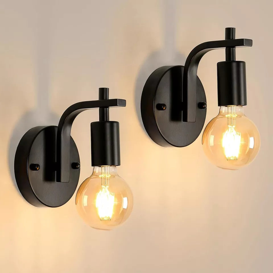 2 Pack Black Industrial Wall Light In UK – E27, metal Wall Sconces Lights, Indoor Vintage/Retro Wall Light With IP20