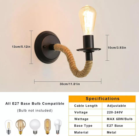 Wall-mounted E27 lights in black finish
