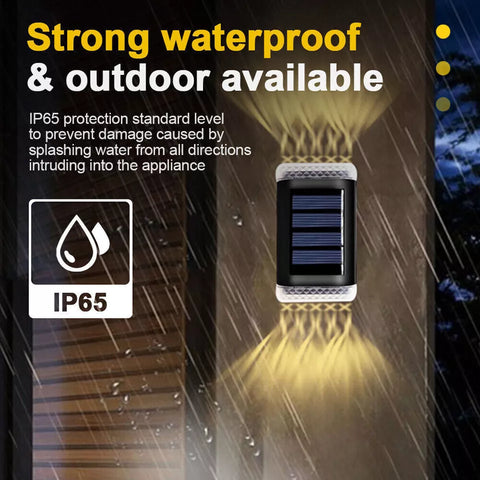 Waterproof Solar Lights Installed on Wooden Wall

