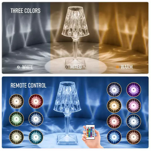 Lamp emitting a soft blue hue in a modern living room.



