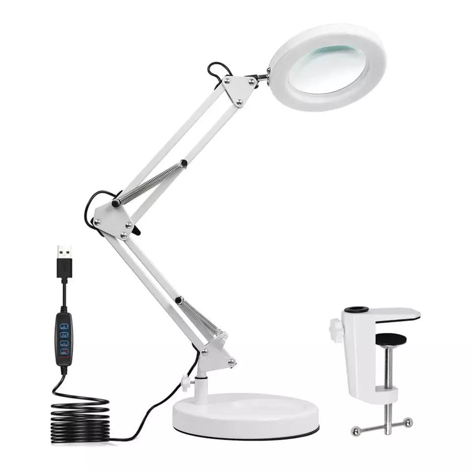 10X Magnifying Glass with Light, 3 Color Modes Stepless Dimmable 2-in-1 Desk Lamp and Clamp, LED Lighted Magnifier with Light and Stand, Hands Free for Craft Repair Hobby Painting Close Work