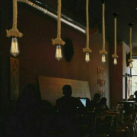Ceiling light with twisted natural rope


