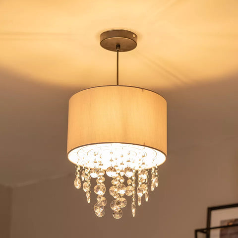 Grey fabric acrylic jewel pendant light shade


