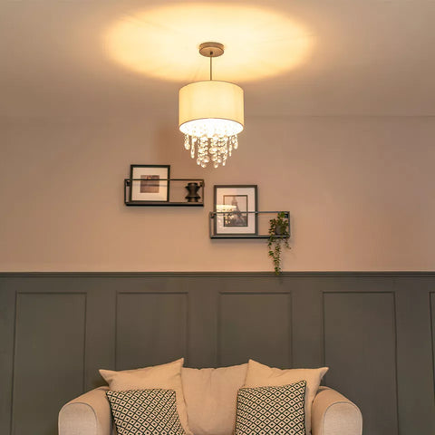 Modern grey fabric pendant shade with jewels

