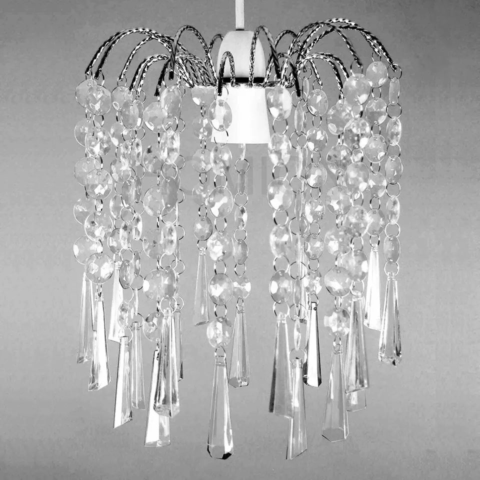 Chandelier Style Ceiling Light Shade Droplet Pendant Acrylic Crystal Bead Luxury Light Shade Compact Caravan Ceiling Pendant Teardrop Lamp Shade for Living Room Kitchen (Black Ely)