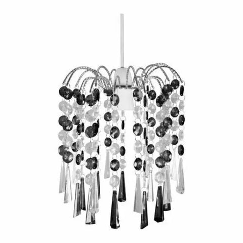 Chandelier style ceiling light shade with acrylic crystal beads in a modern living room

