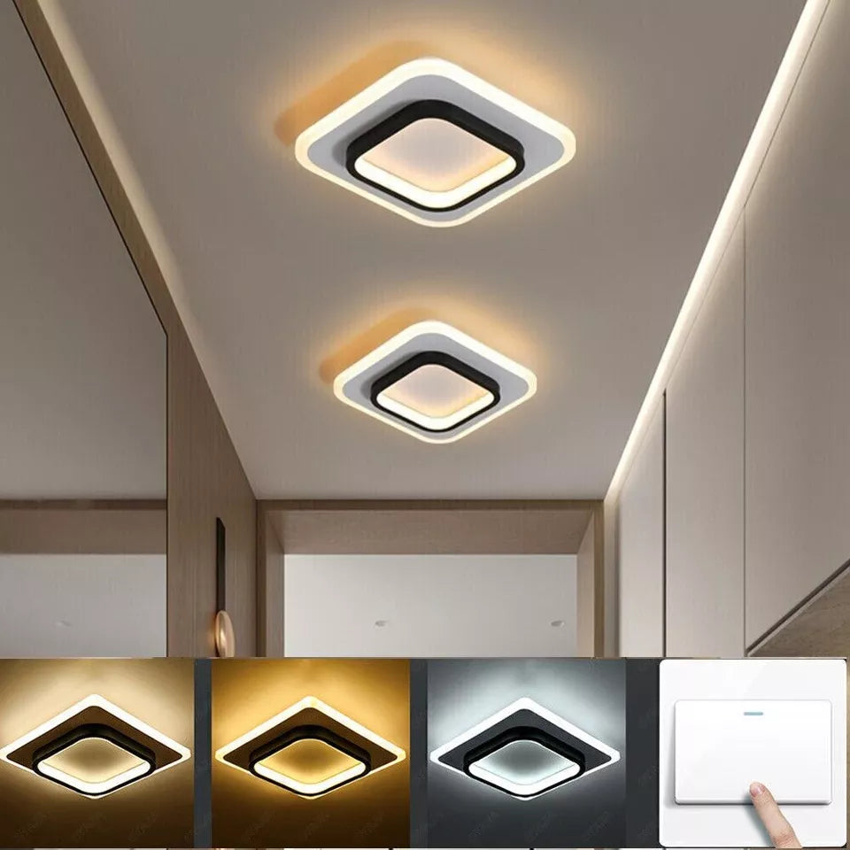 Close-up of the sleek dimmable LED ceiling fixture with colour-changing modes